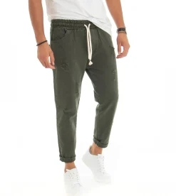 Pantaloni uomo jeans jogger cotone loose fit rotture verde GIOSAL-P3068A