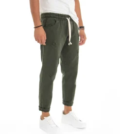 Pantaloni uomo jeans jogger cotone loose fit rotture verde GIOSAL-P3068A