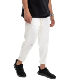 Pantaloni uomo jeans jogger cotone loose fit rotture bianco GIOSAL-P3037A