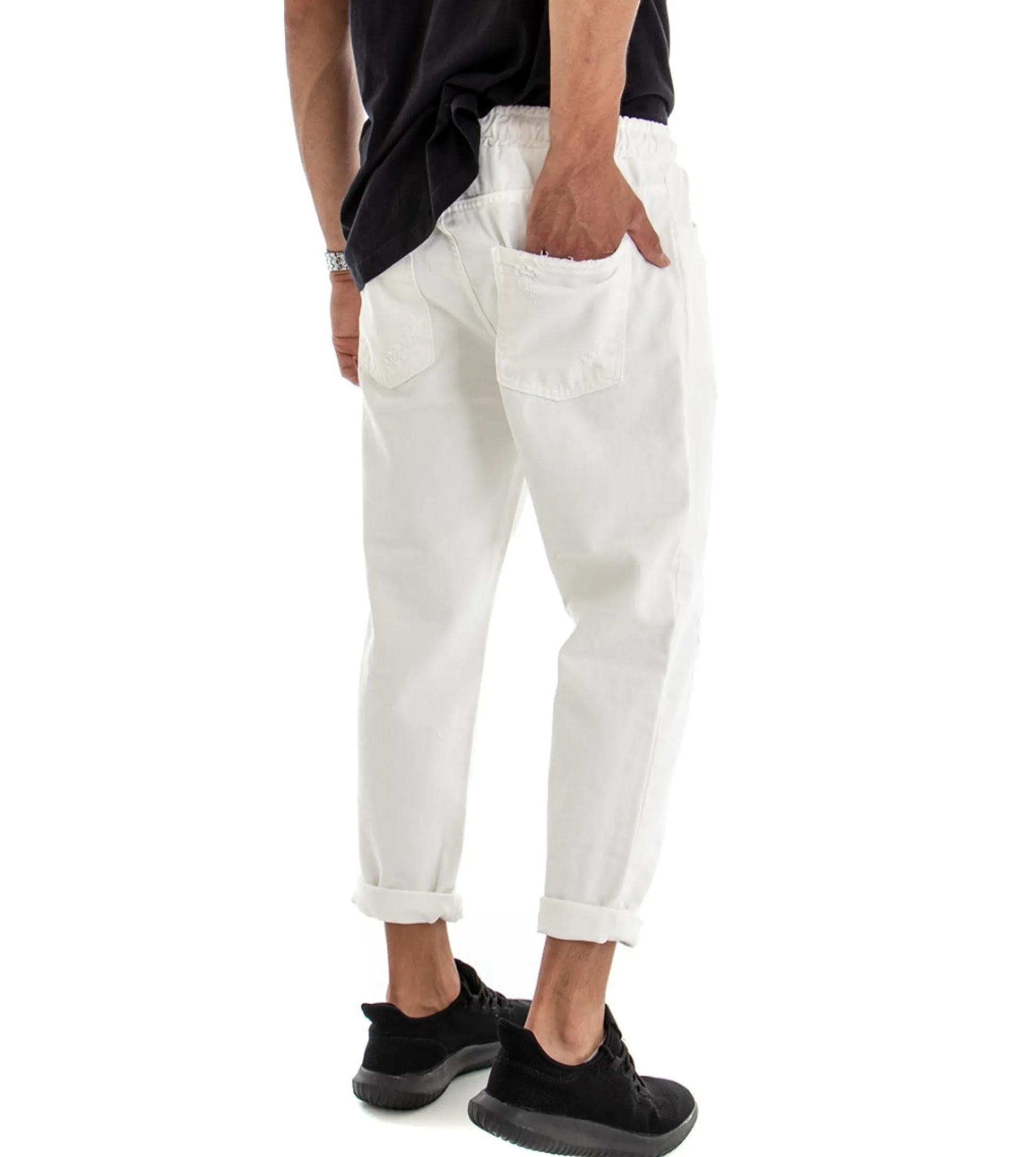 Pantaloni uomo jeans jogger cotone loose fit rotture bianco GIOSAL-P3037A