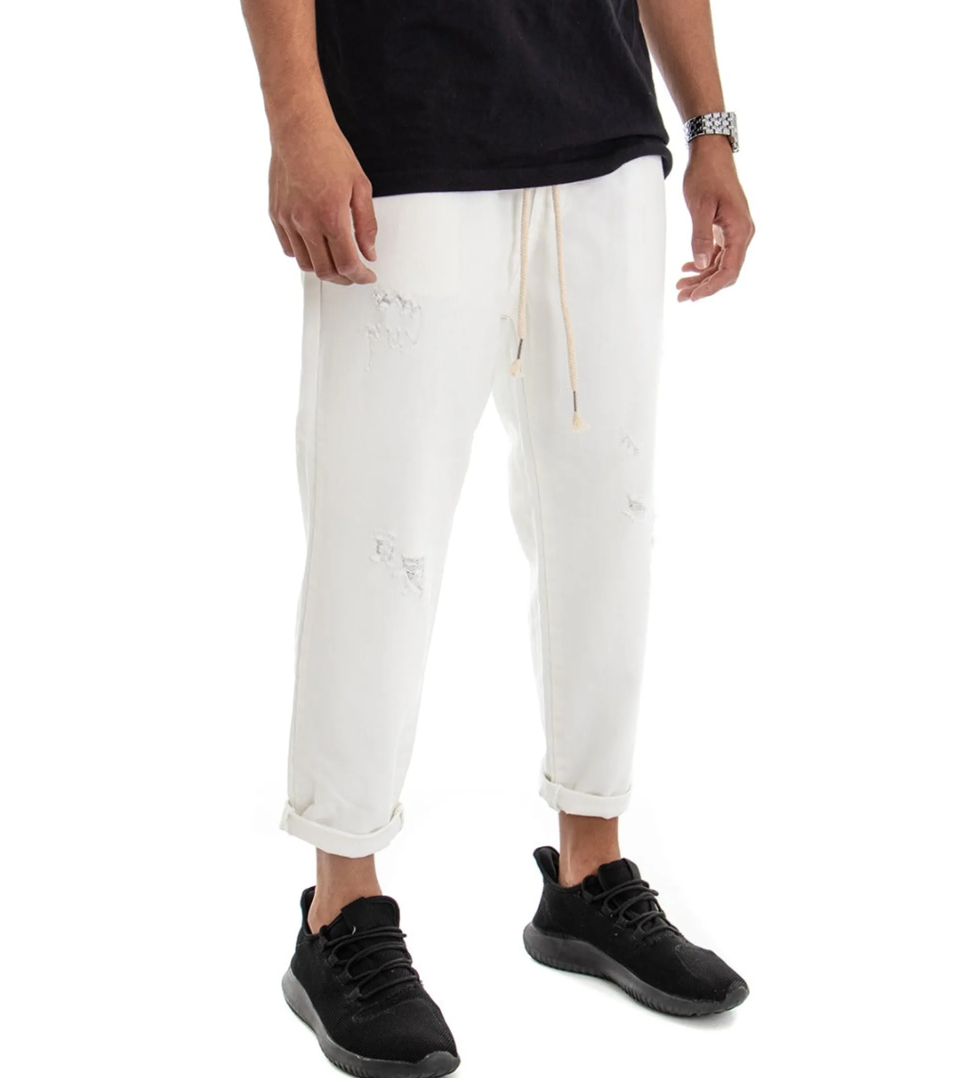 Pantaloni uomo jeans jogger cotone loose fit rotture bianco GIOSAL-P3037A