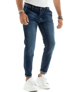 Pantaloni Uomo Jeans Tasche America Slim Fit Denim Blu P5967A