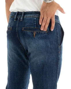 Pantaloni Uomo Jeans Tasche America Slim Fit Denim Blu P5967A