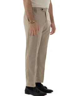 Pantaloni Uomo Lana Abbottonatura Allungata Classico Basic Beige P6433A
