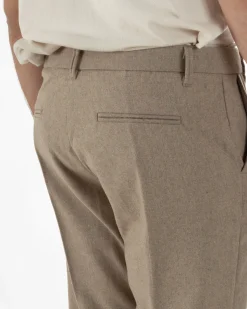 Pantaloni Uomo Lana Abbottonatura Allungata Classico Basic Beige P6433A