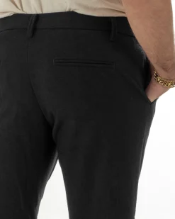 Pantaloni Uomo Lana Abbottonatura Allungata Classico Basic Nero P6434A