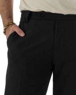 Pantaloni Uomo Lana Abbottonatura Allungata Classico Basic Nero P6434A