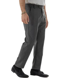 Pantaloni Uomo Lana Abbottonatura Allungata Classico Basic Grigio P6435A