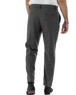 Pantaloni Uomo Lana Abbottonatura Allungata Classico Basic Grigio P6435A