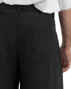 Pantaloni uomo lino baggy fit cinque tasche nero GIOSAL-P6502A