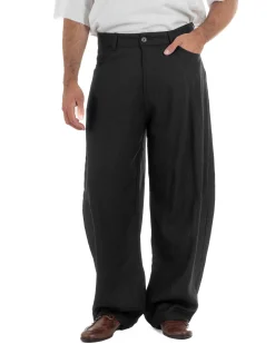 Pantaloni uomo lino baggy fit cinque tasche nero GIOSAL-P6502A