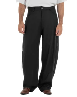 Pantaloni uomo lino baggy fit cinque tasche nero GIOSAL-P6502A