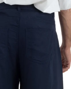 Pantaloni uomo lino baggy fit cinque tasche blu GIOSAL-P6501A
