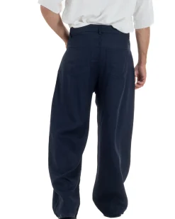 Pantaloni uomo lino baggy fit cinque tasche blu GIOSAL-P6501A