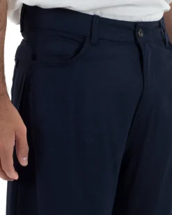 Pantaloni uomo lino baggy fit cinque tasche blu GIOSAL-P6501A