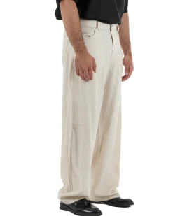 Pantaloni uomo lino baggy fit cinque tasche beige GIOSAL-P6500A