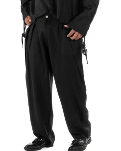 Pantaloni uomo lino baggy wide fit pinces estivo nero GIOSAL-P6519A