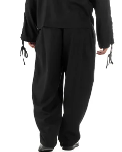 Pantaloni uomo lino baggy wide fit pinces estivo nero GIOSAL-P6519A