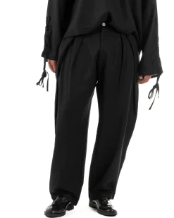 Pantaloni uomo lino baggy wide fit pinces estivo nero GIOSAL-P6519A