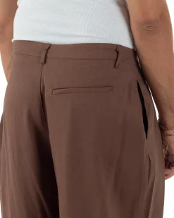 Pantaloni uomo lino baggy wide fit pinces estivo marrone GIOSAL-P6520A
