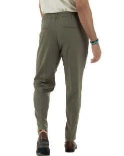Pantaloni uomo lino sartoriale pinces tasche america elastico verde militare GIOSAL-P6323A