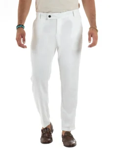 Pantaloni uomo lino sartoriale abbottonatura allungata bianco P6329A
