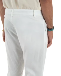 Pantaloni uomo lino sartoriale abbottonatura allungata bianco P6329A