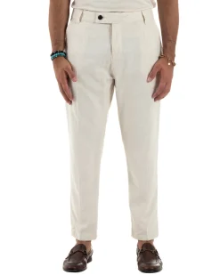 Pantaloni uomo lino sartoriale abbottonatura allungata beige P6327A