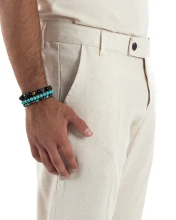 Pantaloni uomo lino sartoriale abbottonatura allungata beige P6327A