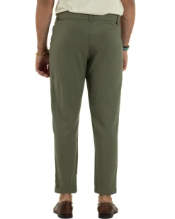 Pantaloni uomo lino sartoriale abbottonatura allungata verde militare P6330A