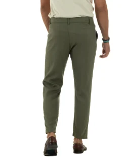 Pantaloni uomo lino sartoriale abbottonatura allungata verde militare P6330A