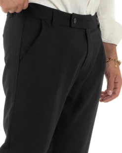 Pantaloni uomo lino sartoriale abbottonatura allungata nero P6328A