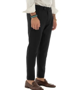 Pantaloni uomo lino sartoriale abbottonatura allungata nero P6328A