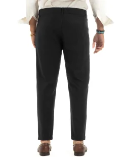 Pantaloni uomo lino sartoriale abbottonatura allungata nero P6328A