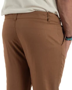 Pantaloni uomo lino sartoriale abbottonatura allungata camel P6331A