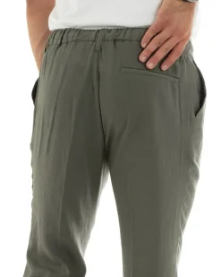 Pantaloni uomo lino tasche america elastico sul retro pinces laccio verde GIOSAL-P5835A