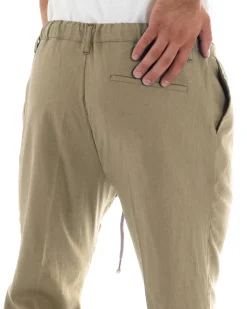 Pantaloni uomo lino tasche america elastico sul retro pinces laccio fango GIOSAL-P6103A