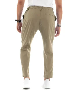 Pantaloni uomo lino tasche america elastico sul retro pinces laccio fango GIOSAL-P6103A