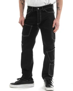 Pantaloni Uomo Lungo Cargo Jeans Nero Tasche Straight Fit GIOSAL-P5662A