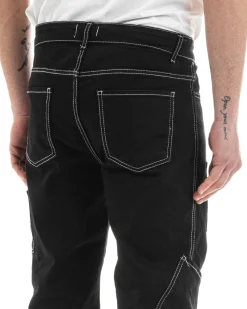 Pantaloni Uomo Lungo Cargo Jeans Nero Tasche Straight Fit GIOSAL-P5662A