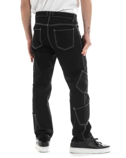 Pantaloni Uomo Lungo Cargo Jeans Nero Tasche Straight Fit GIOSAL-P5662A