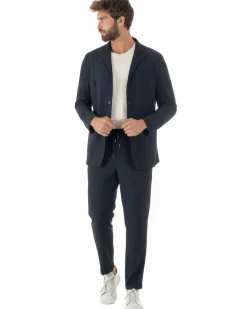 Pantaloni uomo no stiro impermeabile coulisse blu GIOSAL-P6463A