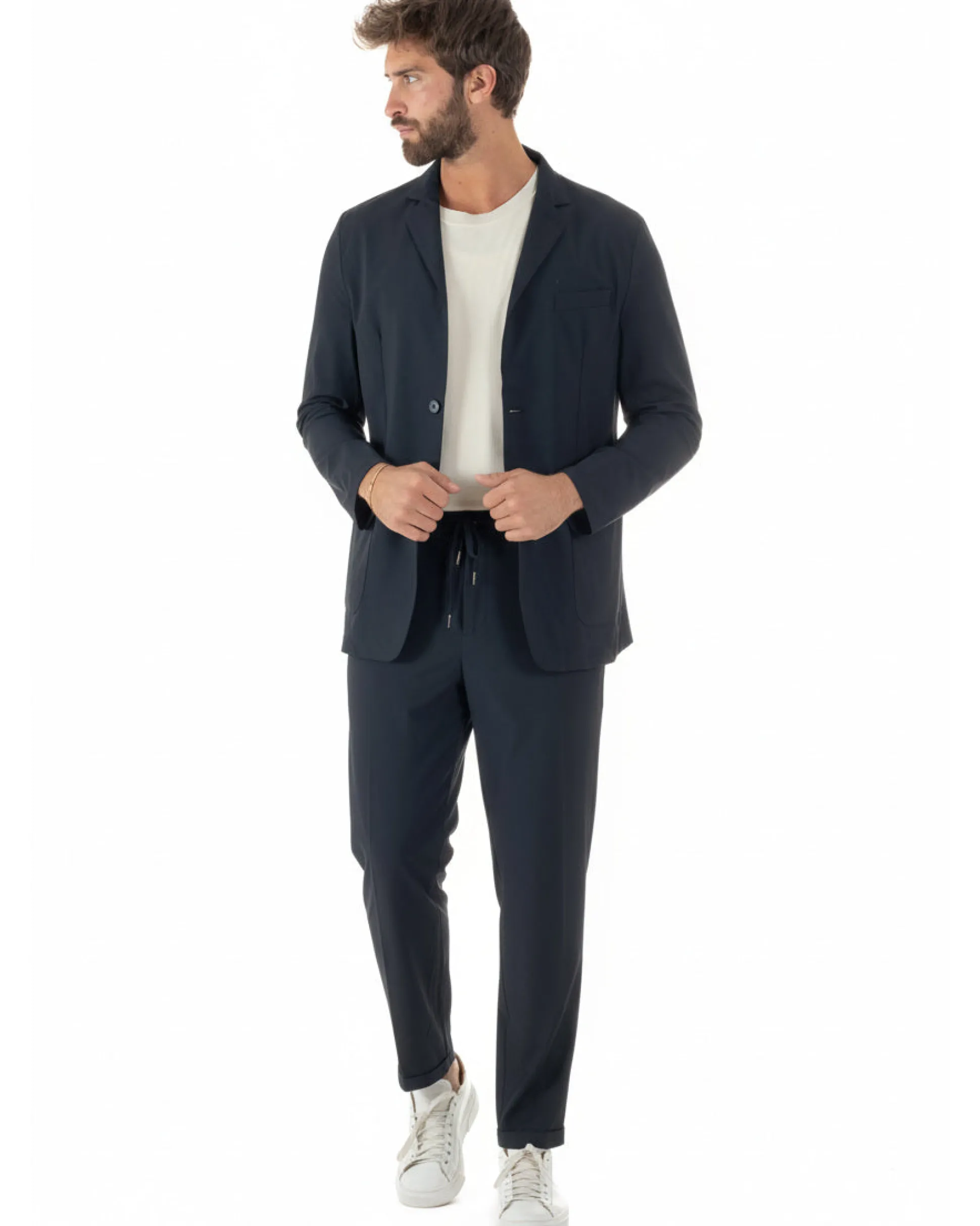 Pantaloni uomo no stiro impermeabile coulisse blu GIOSAL-P6463A