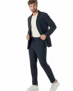 Pantaloni uomo no stiro impermeabile coulisse blu GIOSAL-P6463A