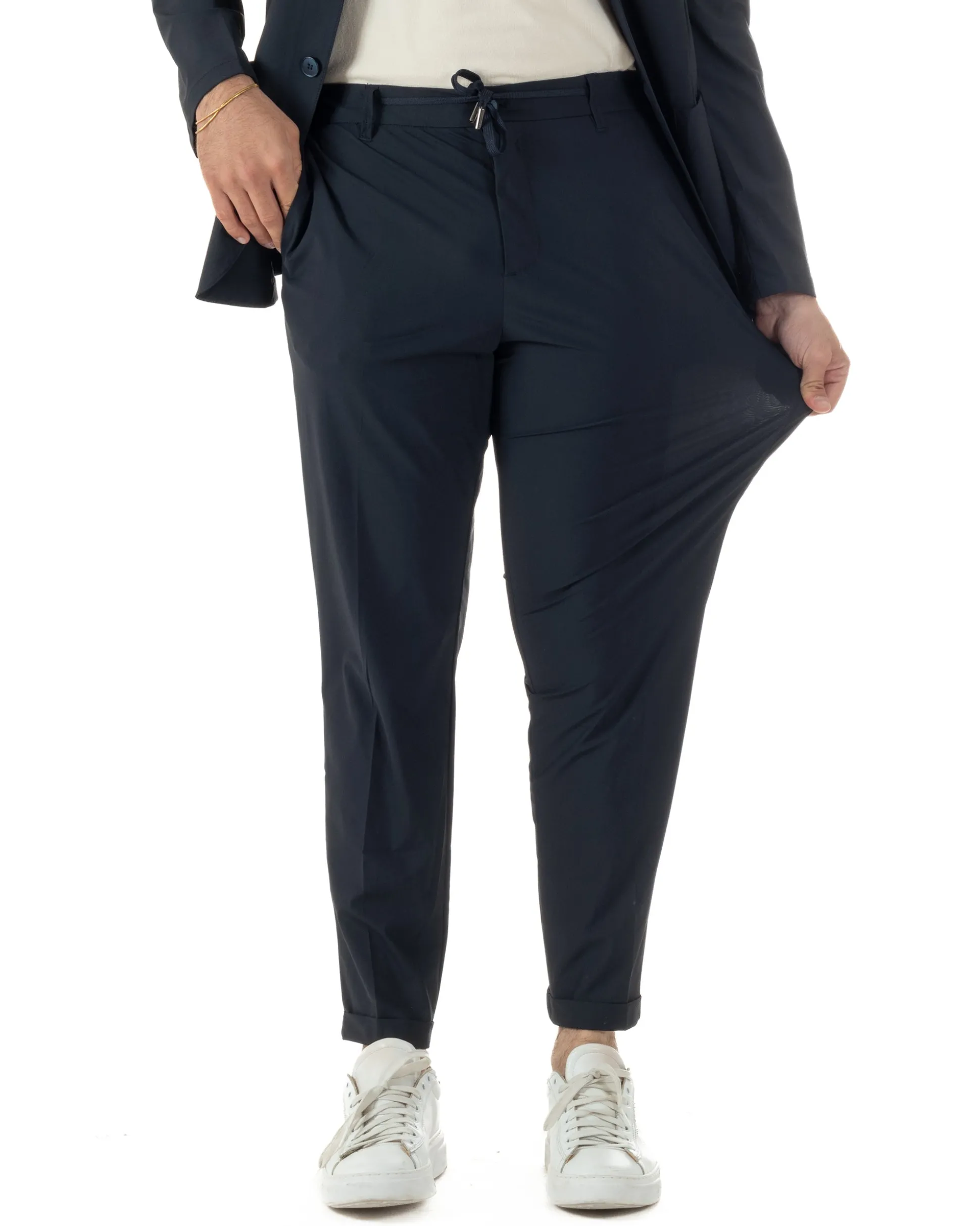 Pantaloni uomo no stiro impermeabile coulisse blu GIOSAL-P6463A