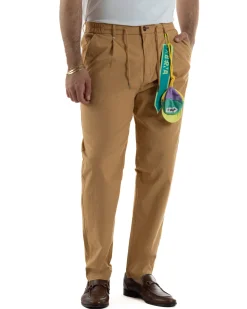 Pantaloni uomo pantalaccio chino lino elastico sul retro camel BERNA M-261237
