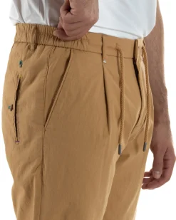Pantaloni uomo pantalaccio chino lino elastico sul retro camel BERNA M-261237