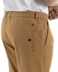 Pantaloni uomo pantalaccio chino lino elastico sul retro camel BERNA M-261237