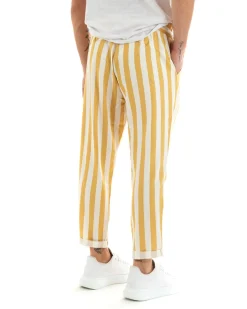 Pantaloni Uomo Pantalaccio Cotone Viscosa Lungo Jogger Casual Con Coulisse Con Elastico Rigato Giallo GIOSAL-P5874A