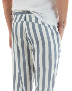 Pantaloni Uomo Pantalaccio Cotone Viscosa Lungo Jogger Casual Con Coulisse Con Elastico Rigato Blu GIOSAL-P5876A